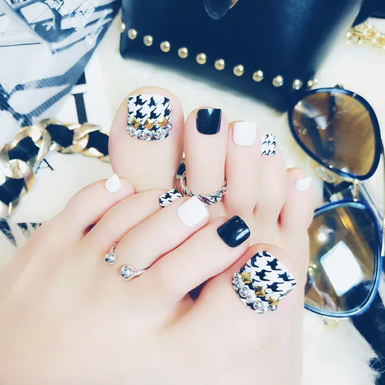 Черно белая тысяча птичьих шпалер 24 листа/набор поддельные накладные ногти на