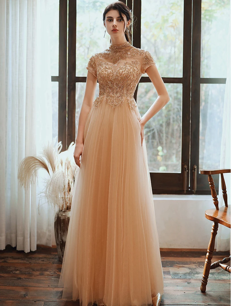 SSYFashion Новое роскошное вечернее платье для банкета цвета шампанского золотистого