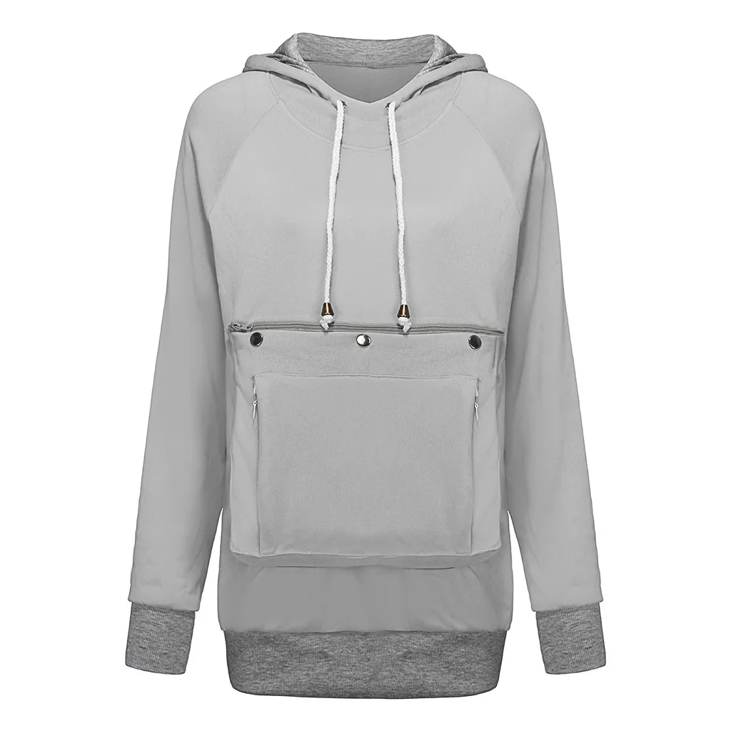 

Women Solid Long Sleeve Pet Big Pockets Velvet Hoodies Pullovers Sweatshirt Top