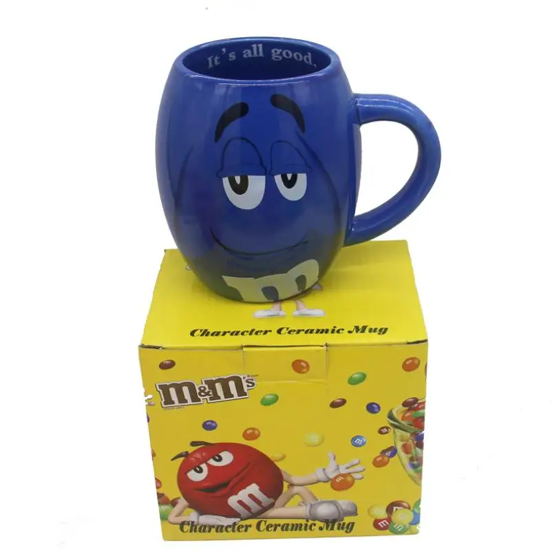M& m бобы кофейные кружки чашки для чая и Кружки Мультфильм милый знак экспрессии большой емкости керамическая чашка Рождественский подарок - Цвет: Синий