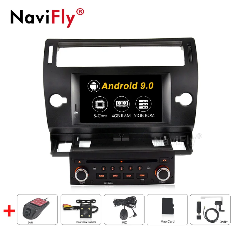 Новинка! 4+ 64G Android 9,0 автомобильный dvd-радиоплеер gps навигация для Citroen C4 C-Triomphe C-Quatre 2004-2009 автомобильный аудио стерео 8 ядер - Цвет: 8Core Camera DVR DAB