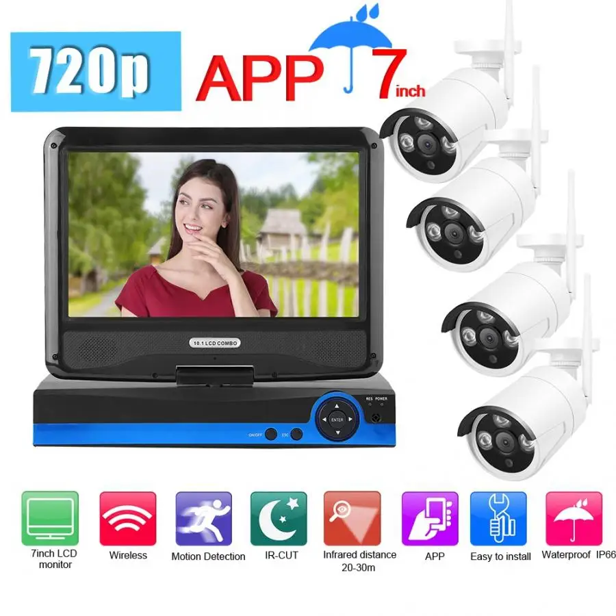 7in 720P 1080p монитор беспроводная видеокамера с Wi Fi система видеонаблюдения 4CH NVR