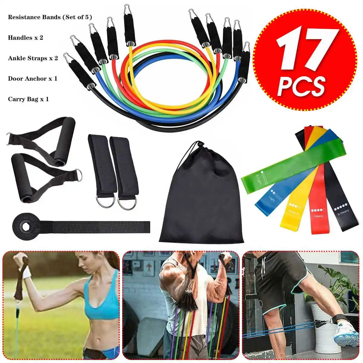 

17 PCS Resistance Band Set Exercise Fitness Tube Workout Bands Elastic Gym Expander Muscle Strength Training Equipment