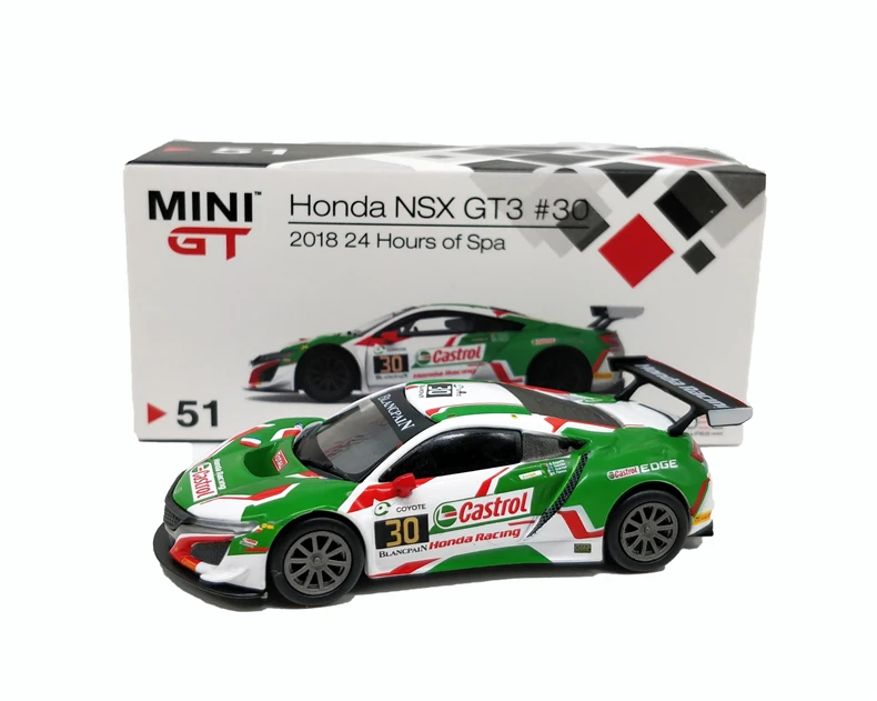 Мини GT 1:64 Hon da Civic NSX GT3 2018 24H of Spa LHD игрушечный автомобиль из сплава игрушки для
