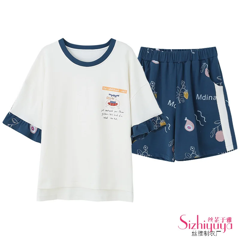 

Men and women's pajamas Summer Short-Sleeved Casual Couple Homewear Set Shorts Combed Cotton Male Lingerie lovers sleepwear