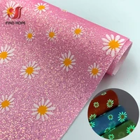 a4 2030cm glow in the dark daisy floral printed fine glitter faux leather sewing fabric sparkle diy craft brooch bows earring