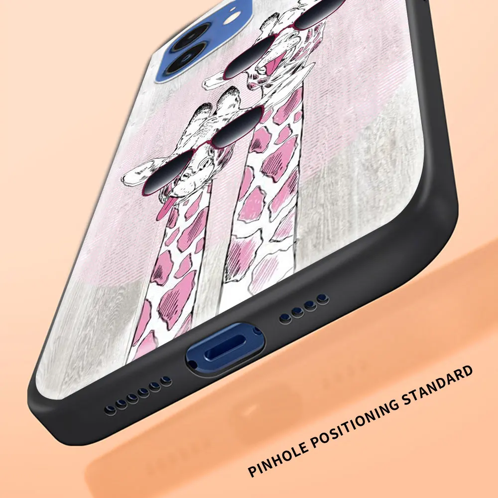 

Phone Case For iPhone 11 Pro 12 Pro Max XR 7 8 SE 2020 X XS Max 6 7 8 Plus Luxury Black Shell Cover Beautiful Giraffe Animals