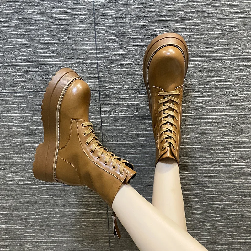 

Women's Boots Autumn Round Toe Boots Women's Shoes Zipper Luxury Designer Platform Shoes 2021 Ladies Ankle Fashion Shoes Woman