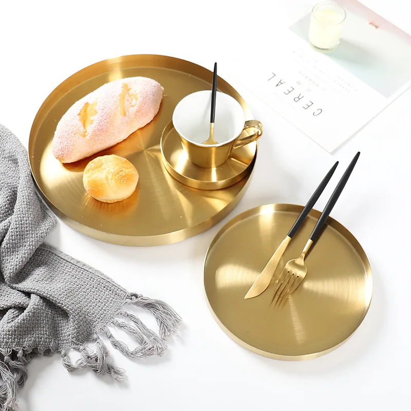 

High-quality Stainless Steel Metal Round Tray Tea Food Fruit Jewelry Display Tray Ring Necklace Luxury Home Storage Supplies