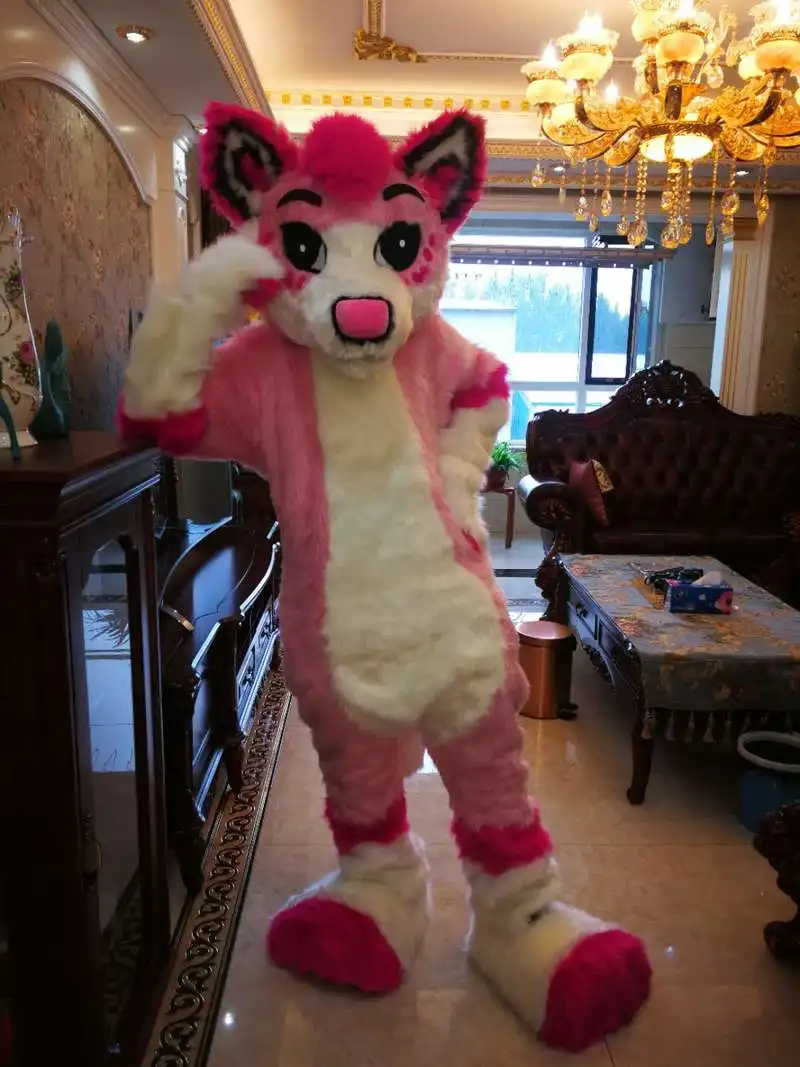 Розовый пушистый костюм хаски талисмана костюмы для косплея вечерние наряды