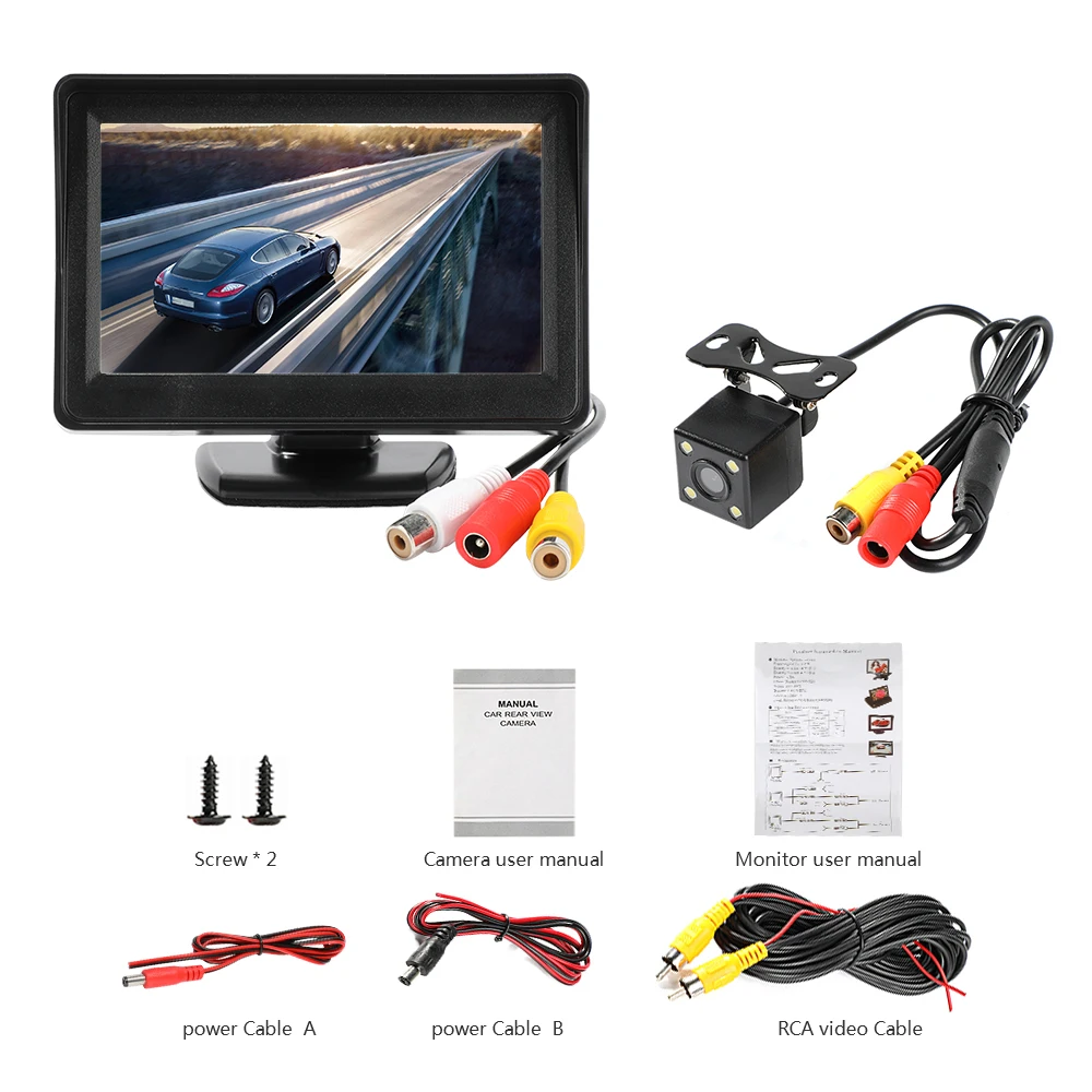 Камера заднего вида Автомобильная с ЖК-дисплеем 4 3 дюйма | Автомобили и мотоциклы