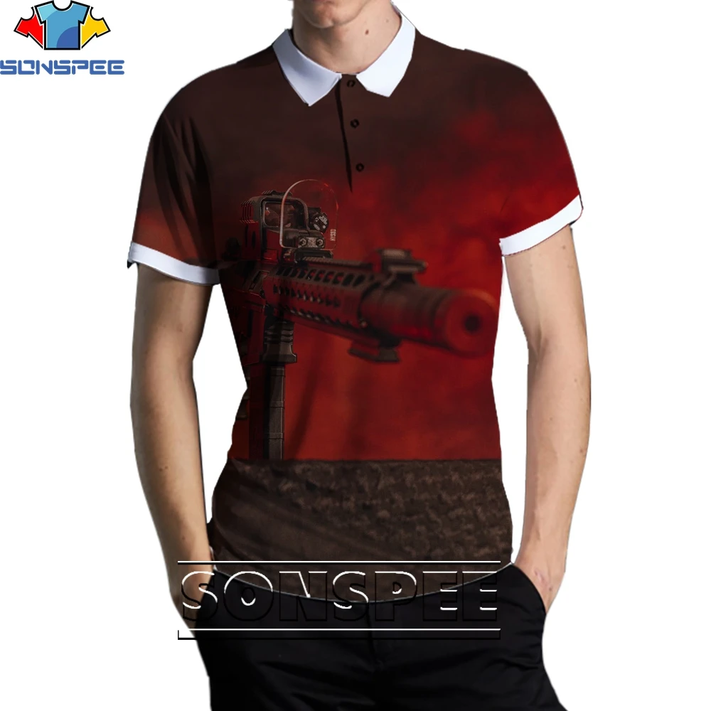 

SONSPEE 3D Gun Fashion Casual Loose Original Collar POLO Shirt Men and Women Popular Real Hip-hop Trend Street Personality