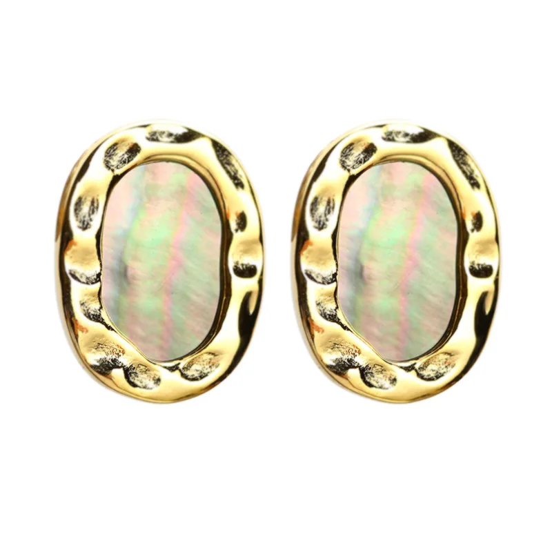 

Simple S925 Sterling Silver Geometric Oval Natural Shell Stud Earrings For Women Ear Jewelry, Elegant Earings Accessories