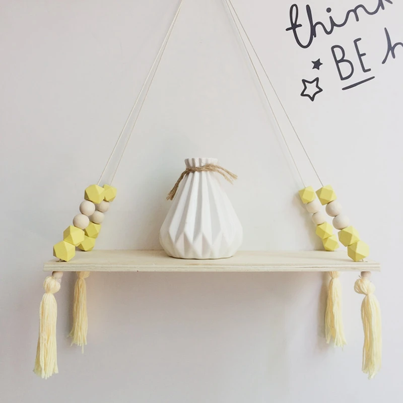 

Nordic style colorful beads tassel wooden Wall Shelf Wall clapboard Children room kids clothing store display stand decoration