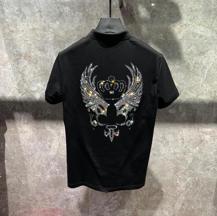 

Повседневная рубашка-поло с коротким рукавом, популярные мужские топы, облегающие дышащие поло стразы, летняя мужская рубашка-поло