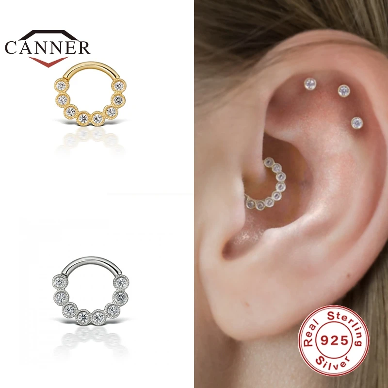 

CANNER 1 Piece 925 Sterling Silver Hoop Earring Zircon Round Nose Ring Piercing Cartilage Earrings for Women Jewelry Pendientes