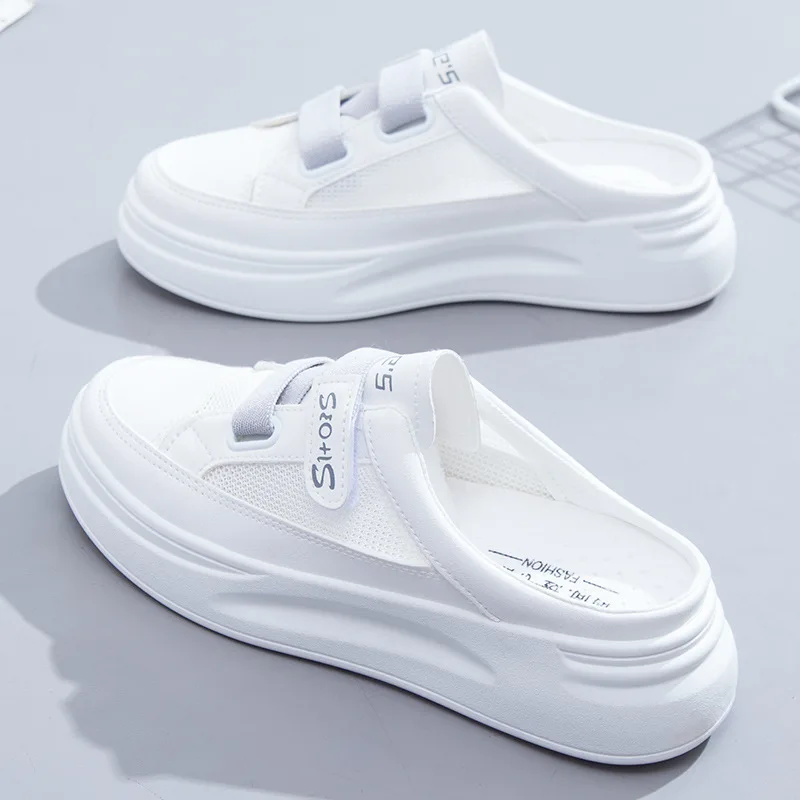 

Slippers Women's Summer Wear 2021 New Fashion Women's Shoes Mesh Breathable White Shoes Flat Casual Shoes Summer Half-support