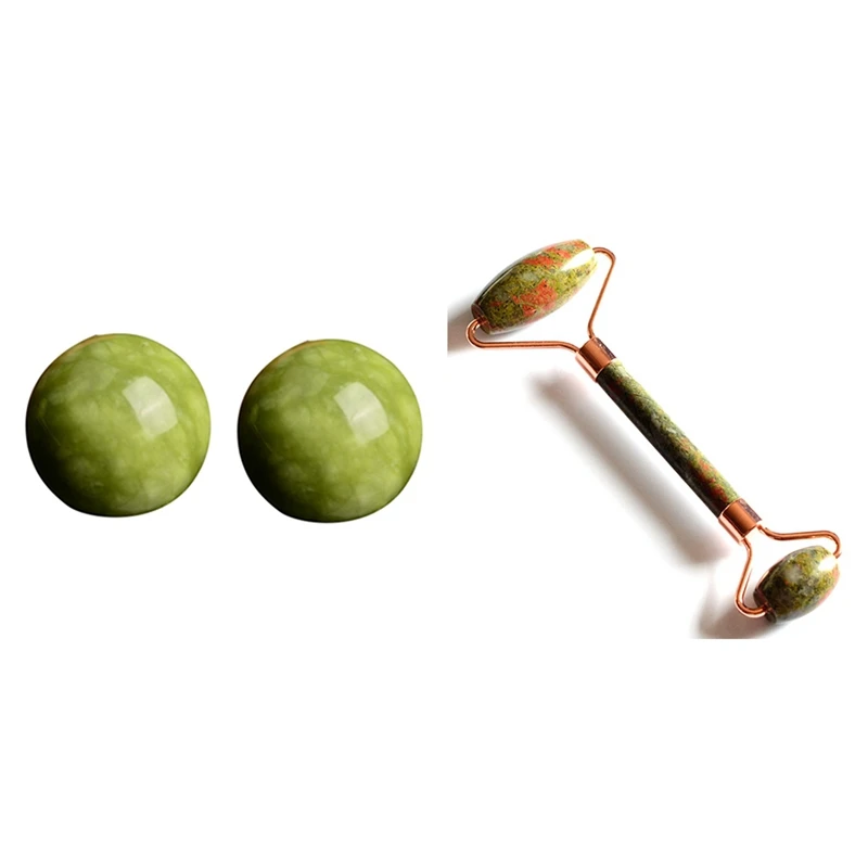 

2 шт. мраморные нефритовые Baoding китайские шарики для физических упражнений для здоровья и 1X внешний ролик для лица из натурального камня для ...