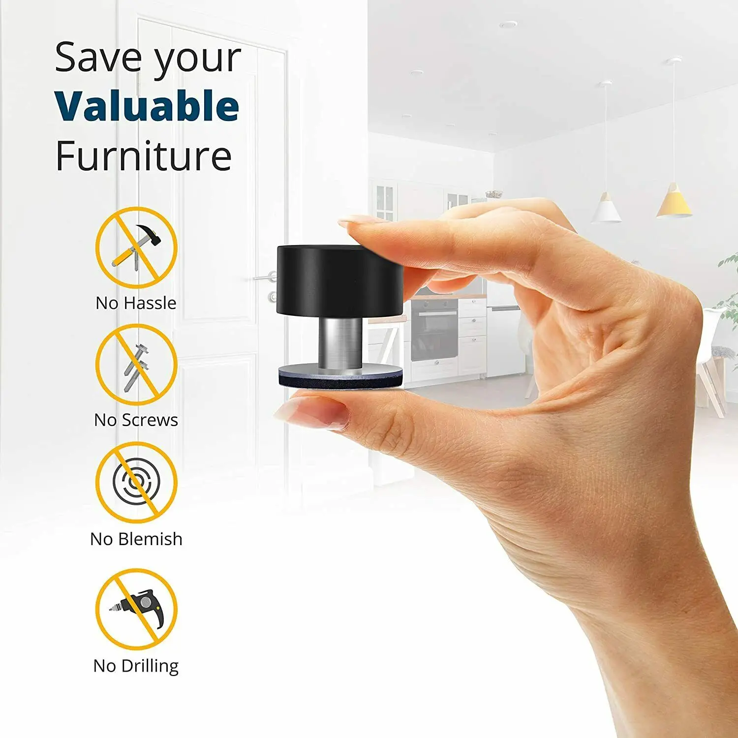 1 шт. дверной стопор без перфоратора стальной резиновый со звукопоглощающим