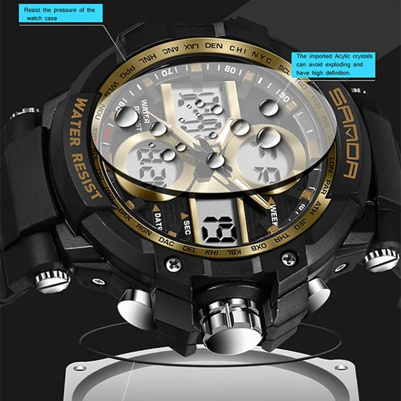 

SYNOKE Watch Men Digital Analog Sport Watch Mens Fitness Wristwatch With Alarm Dual Display Watches relogio masculino militar