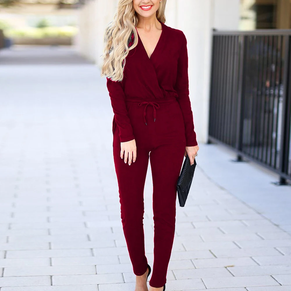 Модная сексуальная женская одежда однотонные повседневные Комбинезоны из