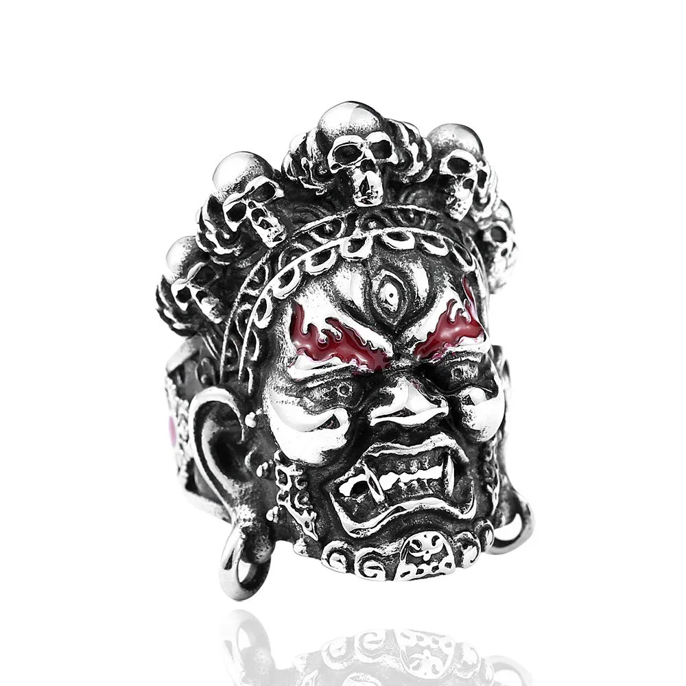 

Men's Domineering Classic Yamantaka Ring Soldier Buddhism National Style Retro Big Black Day Fortuna Ring