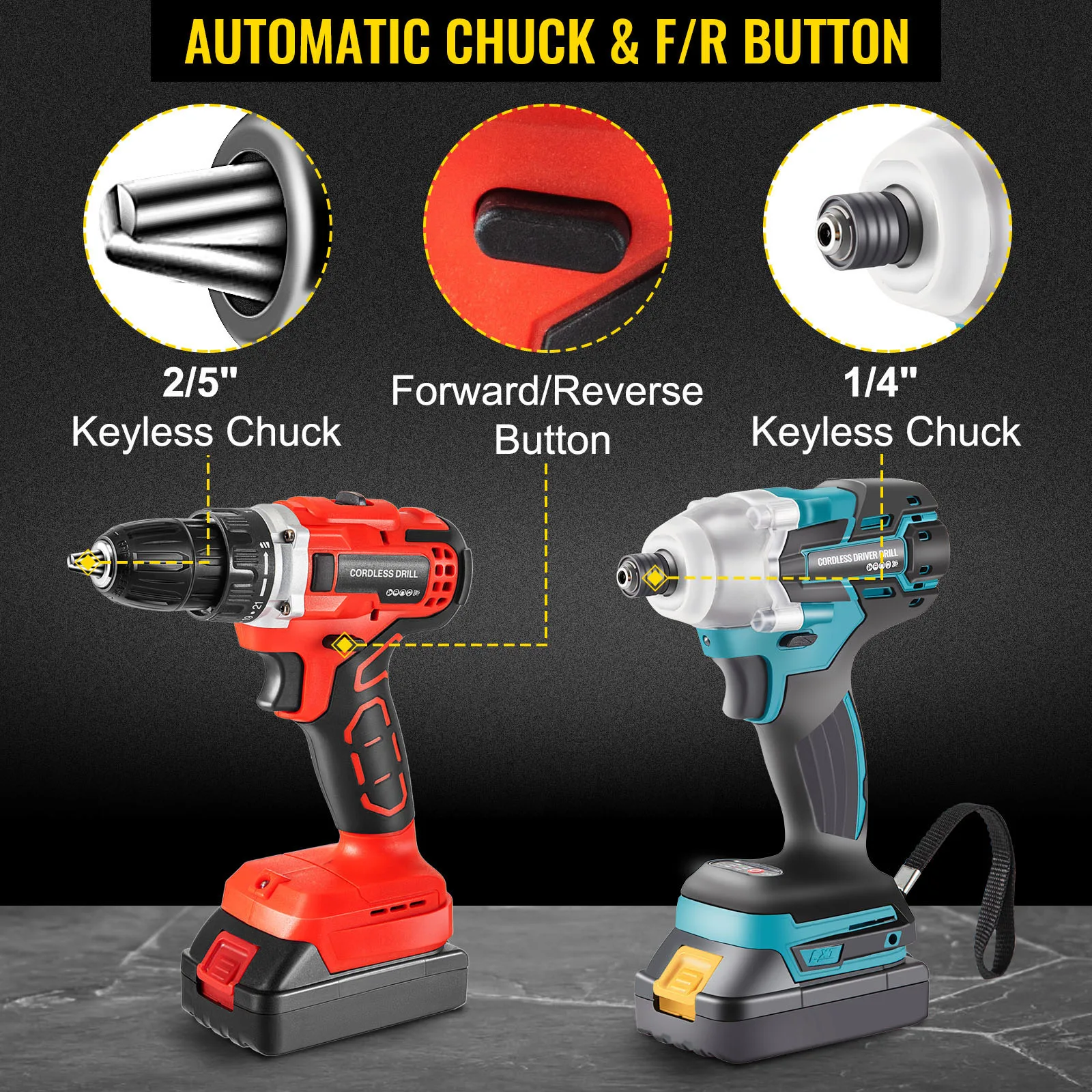 Портативная аккумуляторная электрическая Ударная дрель VEVOR 20 в 2