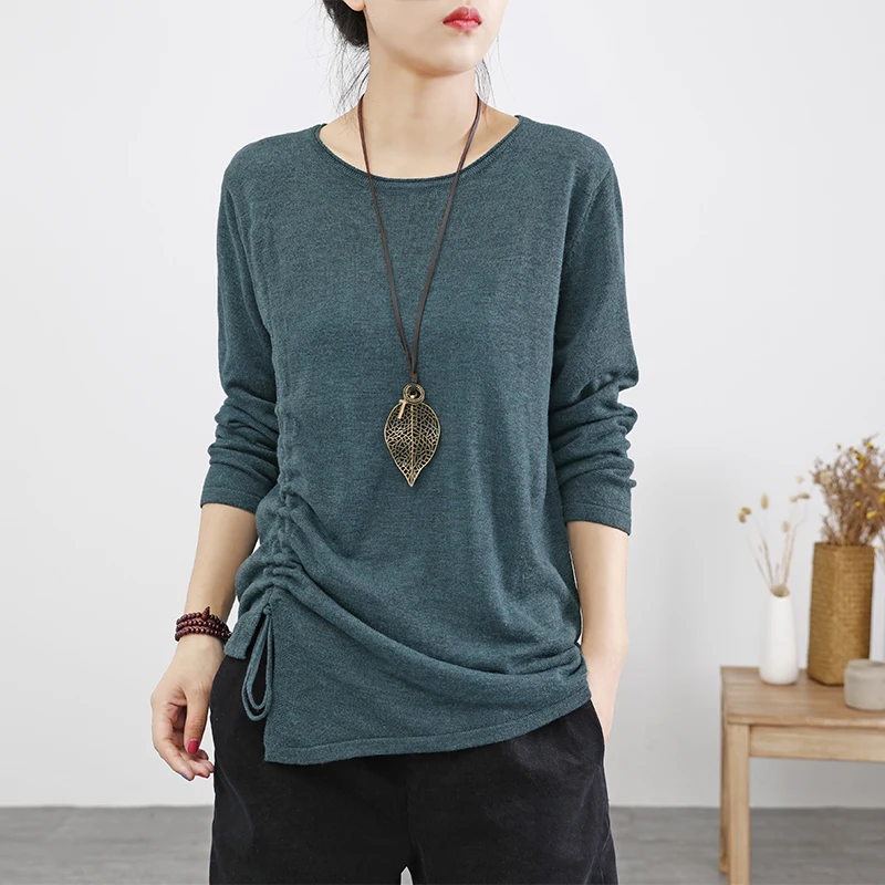 Женские хлопковые топы 2019 осень весна трикотажные футболки Draw String тонкие