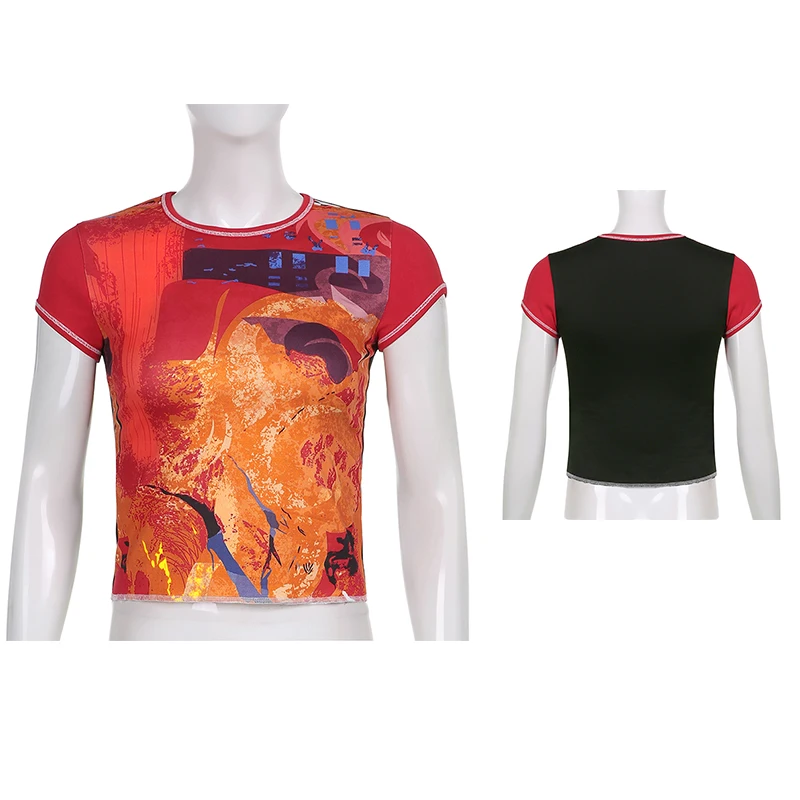 

Aesthetic Printed Y2K Cropped Top Tee Women Vintage O Neck Short Sleeve Casual Basic T Shirt Hip Hop Streetwear Clothes Iamhotty