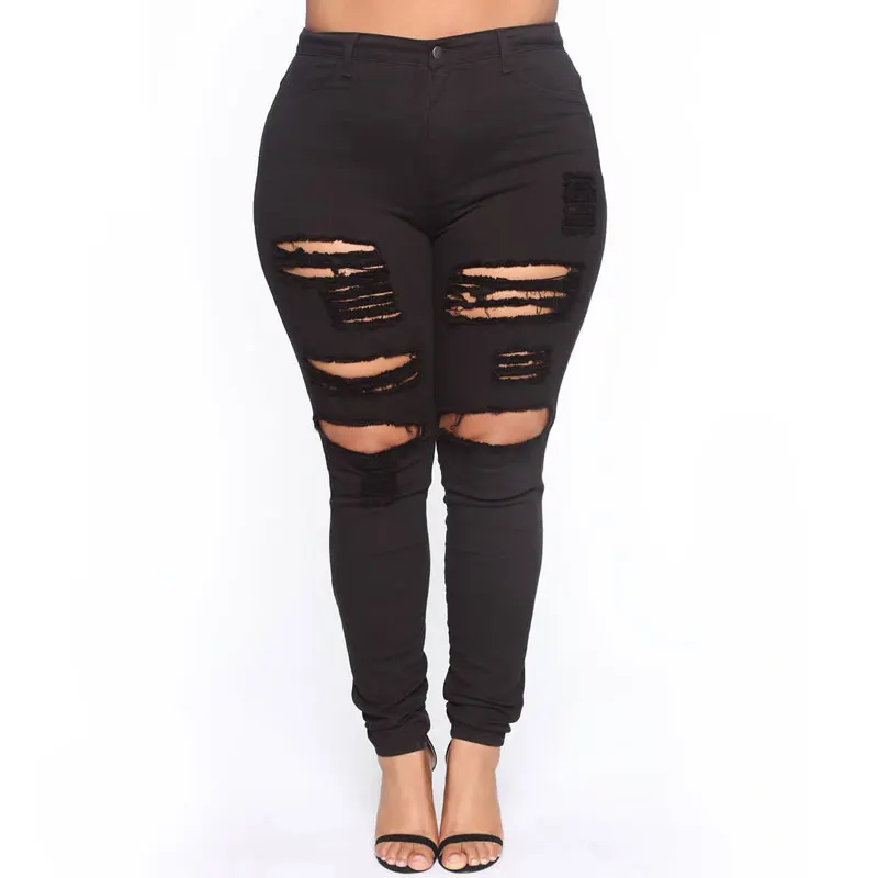 

Pants Women New Fashion Ladies Ripped Jeans Casual Large Size High Stretch Denim Pants Pencil Pants Large Size Denim Trousers