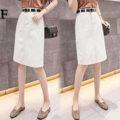 TingYiLi джинсовая юбка Женская корейский стиль Высокая талия карандаш черная