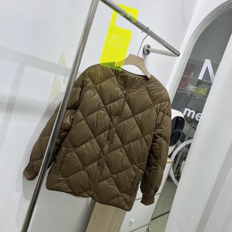 2021 New Winter Women Down Coat Ultralight Collarless Duck Down Jacket Portable Female Padded Parkas O-Neck Puffer Overcoat