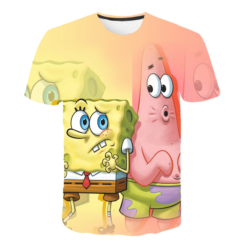 Забавная желтая мультяшная футболка 2021 с 3D губкой для друзей и мальчиков принтом