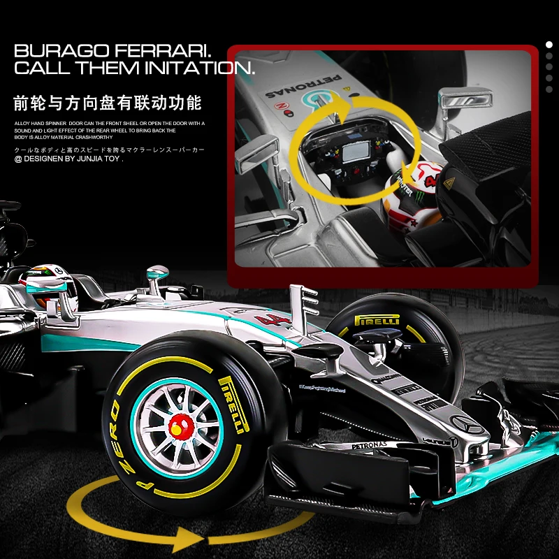Бураго 1:18 Mercedes Benz AMG 6 сплав F1 модель автомобиля литье под давлением Моделирование