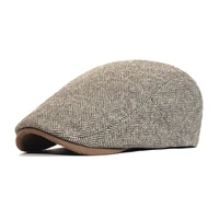 winter thick newsboy cap men vintage herringbone women casual stripe berets gatsby flat hat peaked cap adjustable