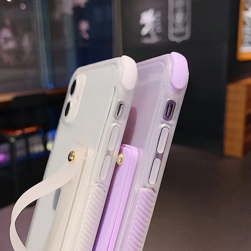 

Wrist Strap Clear TPU Phone Case for Iphone 11 12 Pro Max XS 7 8 Plus SE2 Shockproof Holder Back Cover