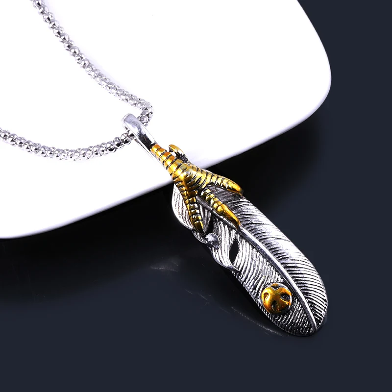 RJ Ретро готическое ожерелье с подвеской в виде пера Сидней Золотой Орлан коготь