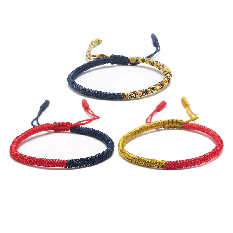 Set of 3 Adjustable Multi Color Tibetan Buddhist Handmade Lucky Rope Knots Braided Bracelet for Men Women Jewelry