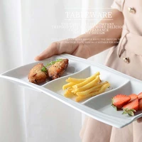 pure white ceramic partitioned dinner plate snacks snacks dessert plate three compartment cold dish rectangular sauce plate