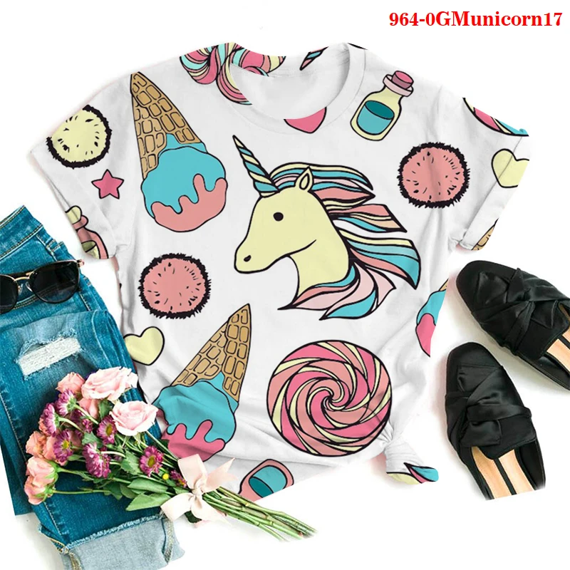 

Kawaii Unicorn Print Tshirt Summer Casual Women's T-shirt Ulzzang Streetwear Harajuku Short-sleeve Gothic T-shirt Funny T Shirts
