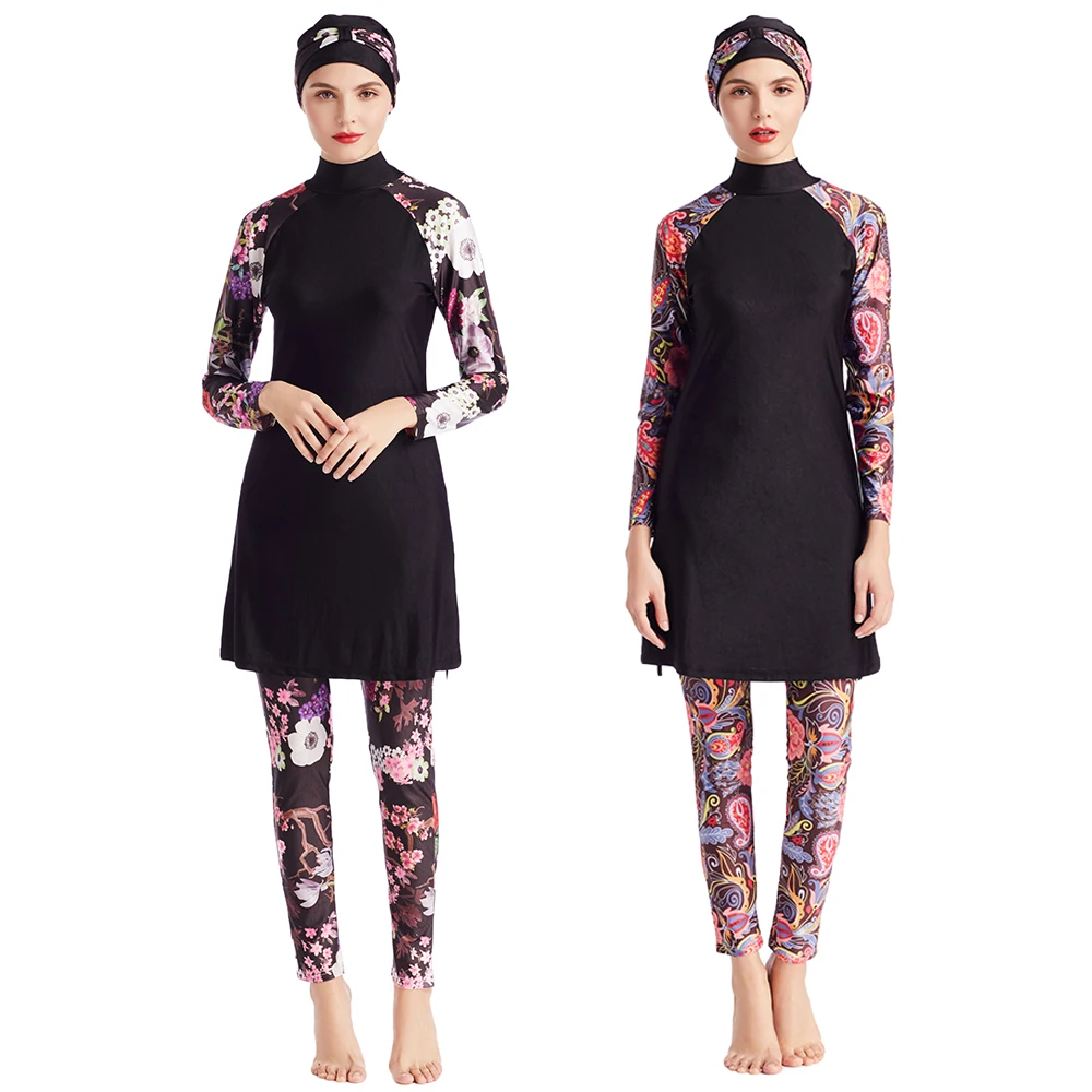 Женский купальник в мусульманском стиле с цветочным принтом| |