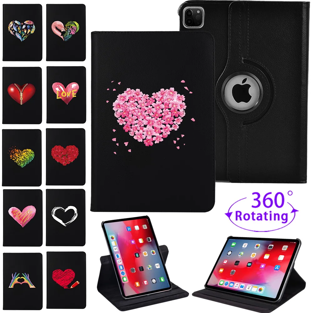 

Case for Apple iPad Pro 11/Air 4 Love Heart 360 Rotating PU Leather Tablet Auto Wake/Sleep Stand Shell Folio Cover + Free Stylus