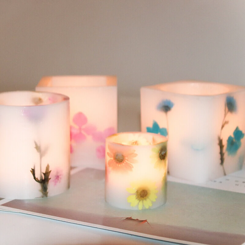 Свечи формы Стакан высушенные цветы выдолбленные подсвечники пластиковые