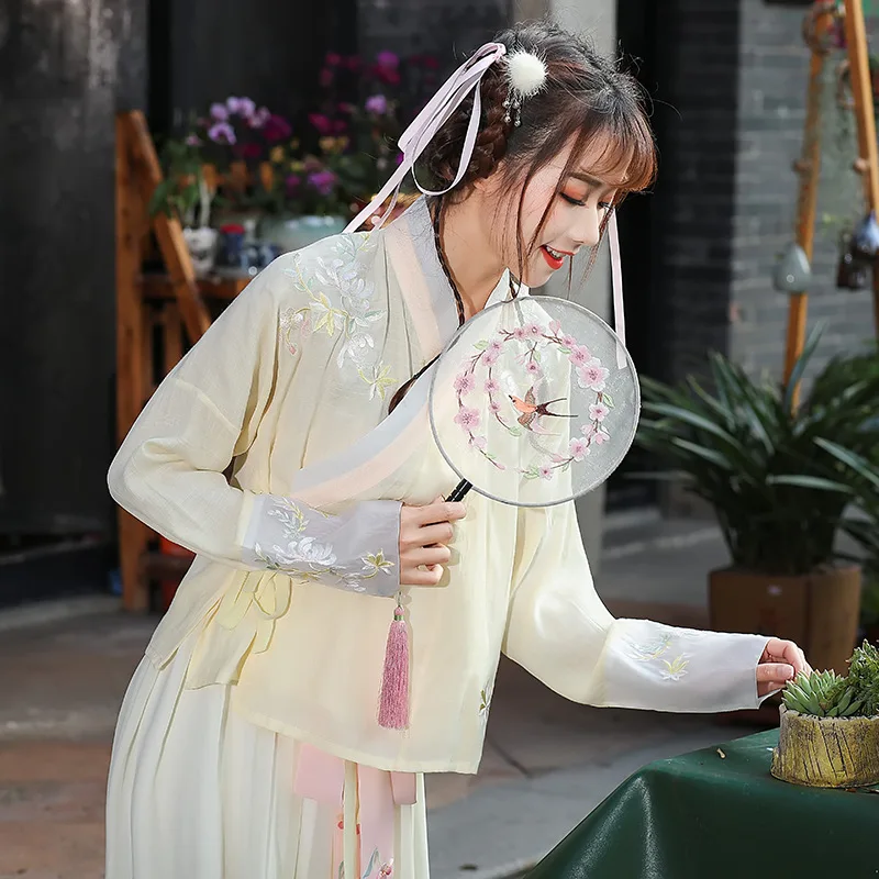 Женское платье с вышивкой Hanfu розовое и желтое повседневное в стиле ретро костюм