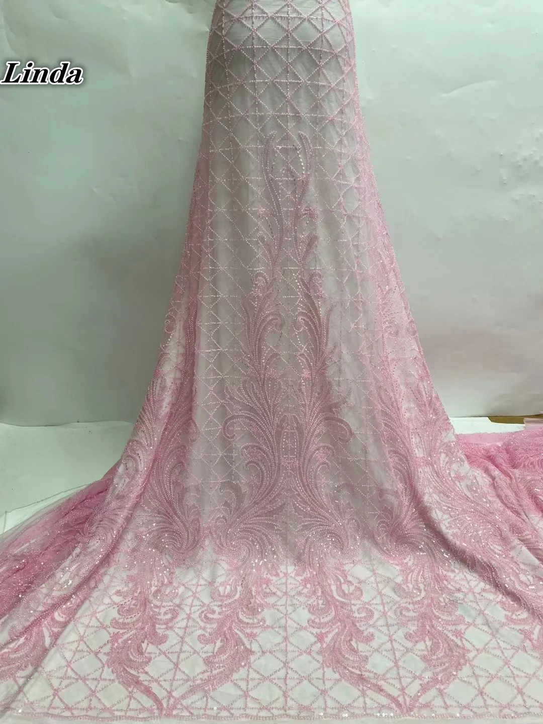

Linda African Lace Fabric 5 Yards 2021 High Quality Sequin Bead Net Embroidery Nigerian Wedding Gown Material French Lace Fabric