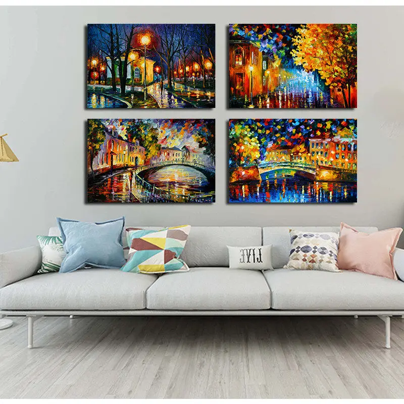 Абстрактные здания улица мост живопись цветные холщовые художественные