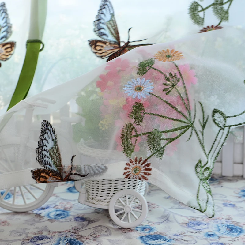 

JELIS Butterfly Tulle Fantasy Roman Sheer Curtain Embroidered Voile Curtains Tulle for Kitchen Living Room The Bedroom Panel