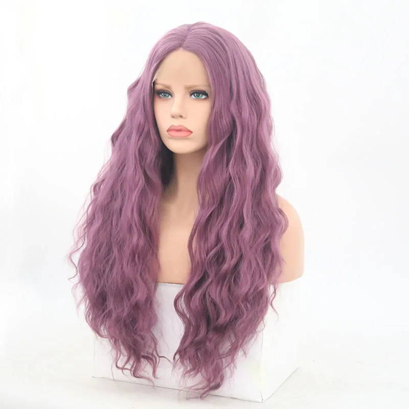 

RONGDUOYI Synthetic Lace front Wig Long Deep Wave Hair Purple Color Wigs for Black Women Cosplay Wig Half Hand Tied Fiber Hair