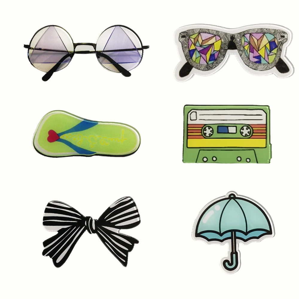 Punk Music Lovers Acrylic Pins Bowknot Umbrella Glasses Badge Brooch Lapel Pins For Backpacks Shirt Cool Gothic Jewelry Gift