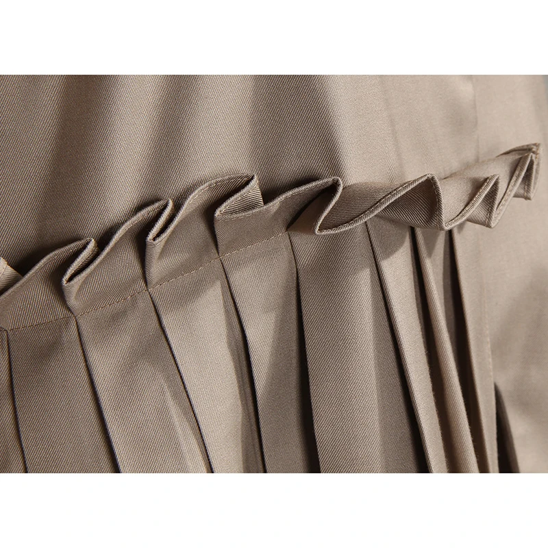 

[EAM] Women Spliced Pleated Asymmetric Trench New Lapel Long Sleeve Loose Fit Windbreaker Fashion Tide Spring Autumn 2021 1A880